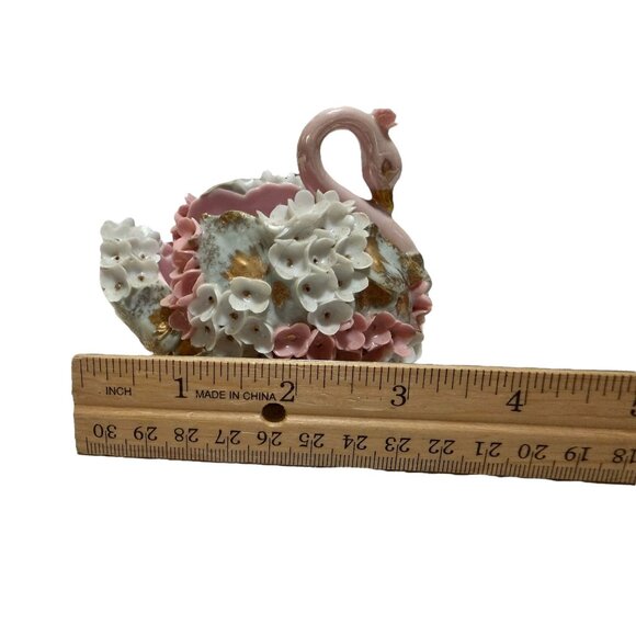 Lefton China Hand-painted Swan Figurine Floral Pink White - Picture 10 of 11